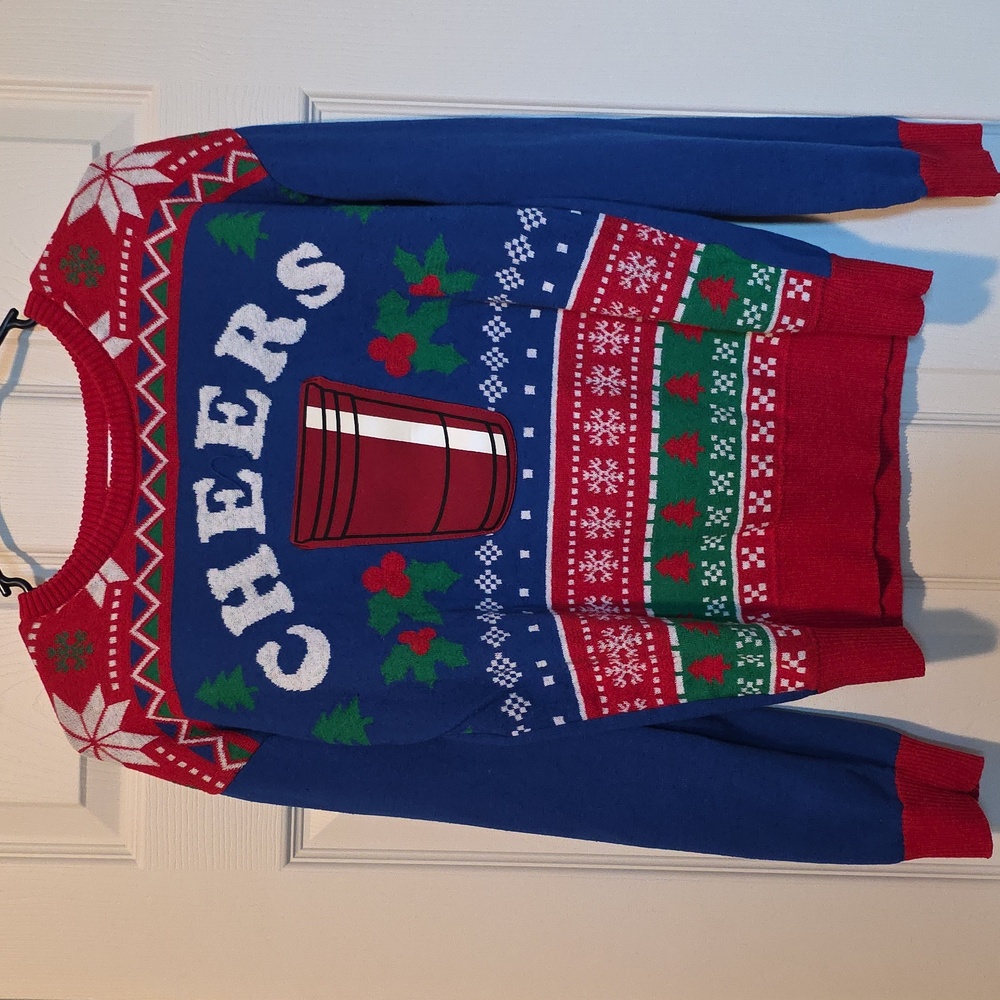 Festive Blue and Red Ugly Christmas Sweater
